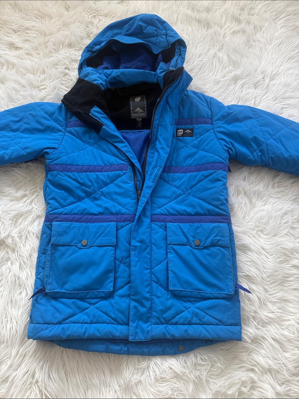Orage Bright Blue Hooded Puffer Jacket with Purple Accents